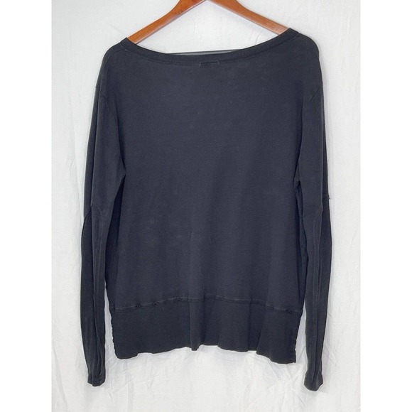 LaMade Women's Black Long Sleeve V-Neck Waffle Knit Top LARGE Athleisure - Picture 6 of 8